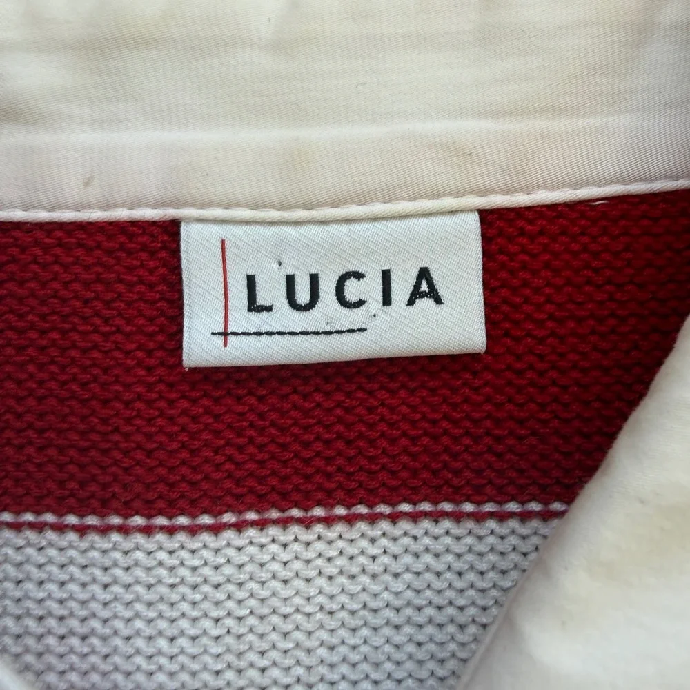 Lucia Vintage Red White Striped Knit Cardigan Short Sleeve Button Front Top 10